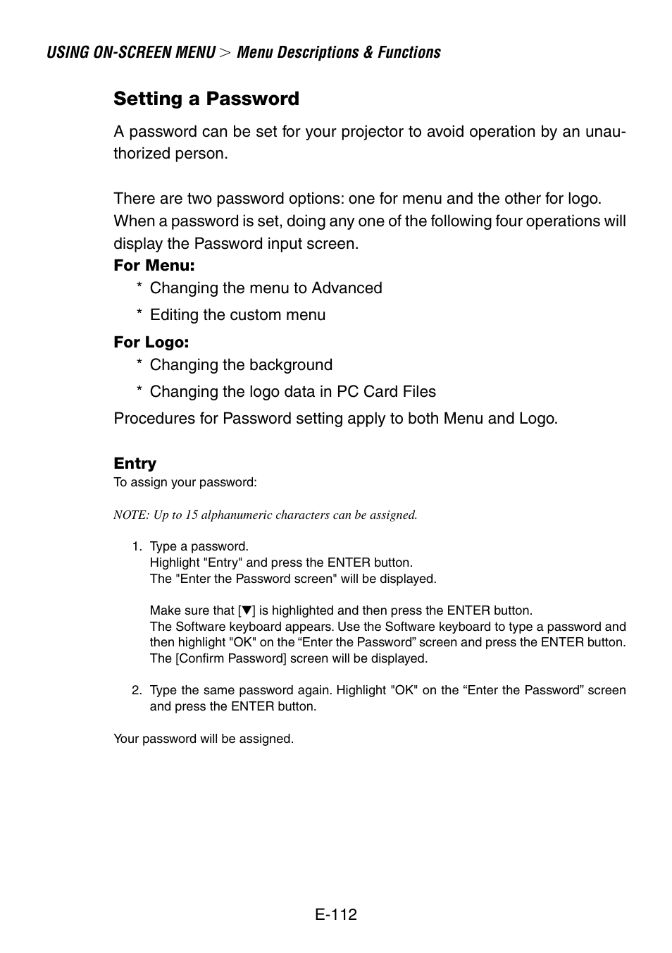Setting a password | Dukane 8761 User Manual | Page 112 / 144