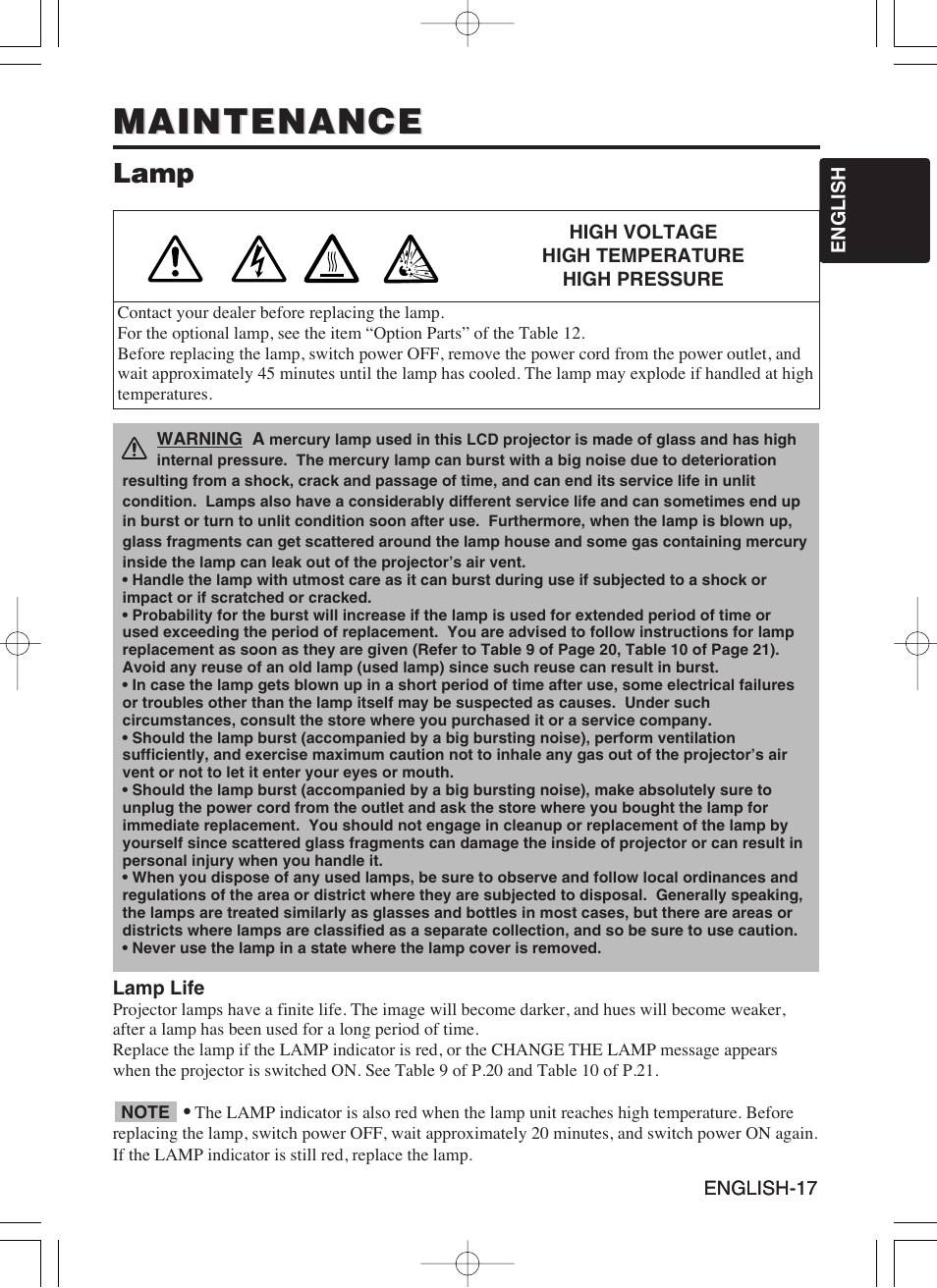 Maintenance, Lamp | Dukane 8941A User Manual | Page 19 / 42
