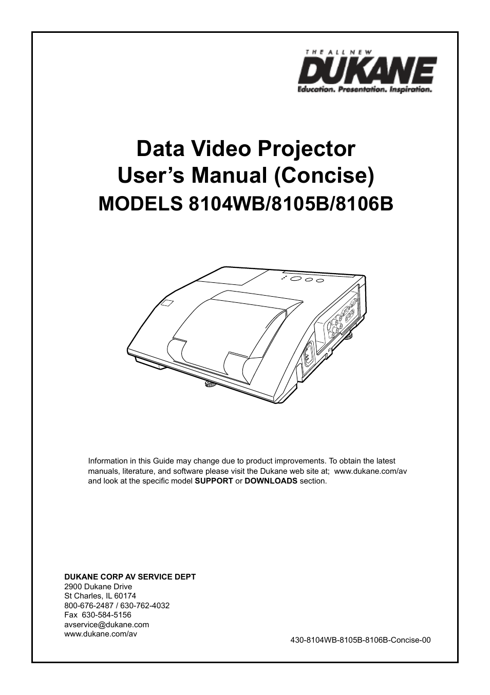 Dukane Data Video Projector 8105B User Manual | 26 pages