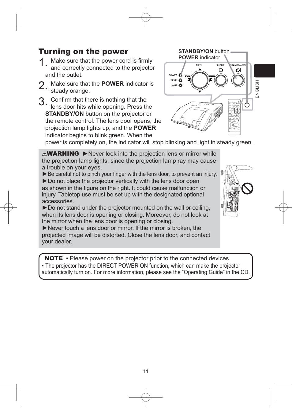 Turning on the power | Dukane Data Video Projector 8105B User Manual | Page 13 / 26