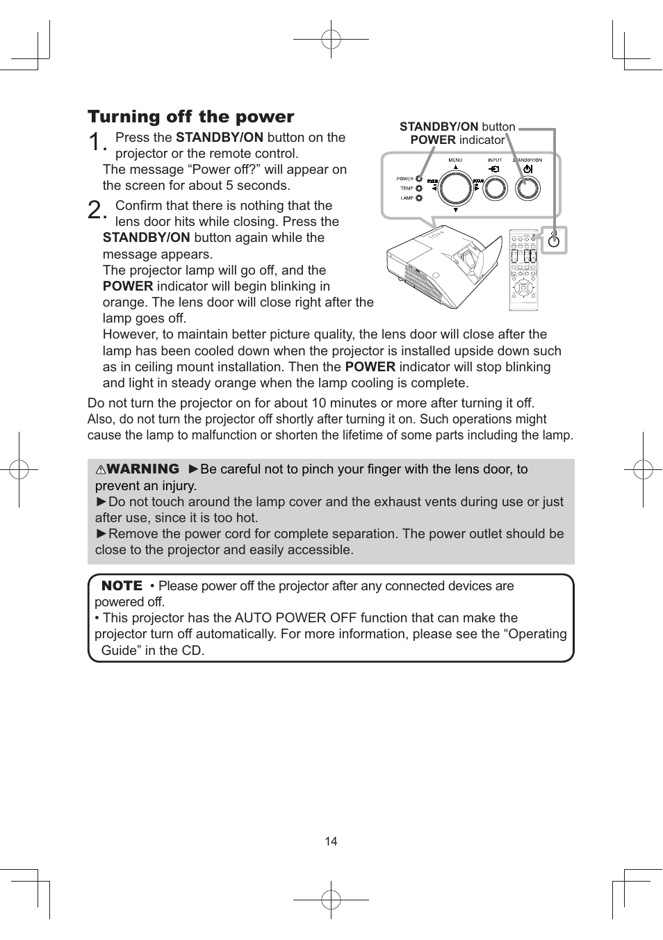 Turning off the power | Dukane Data Video Projector 8105B User Manual | Page 16 / 26
