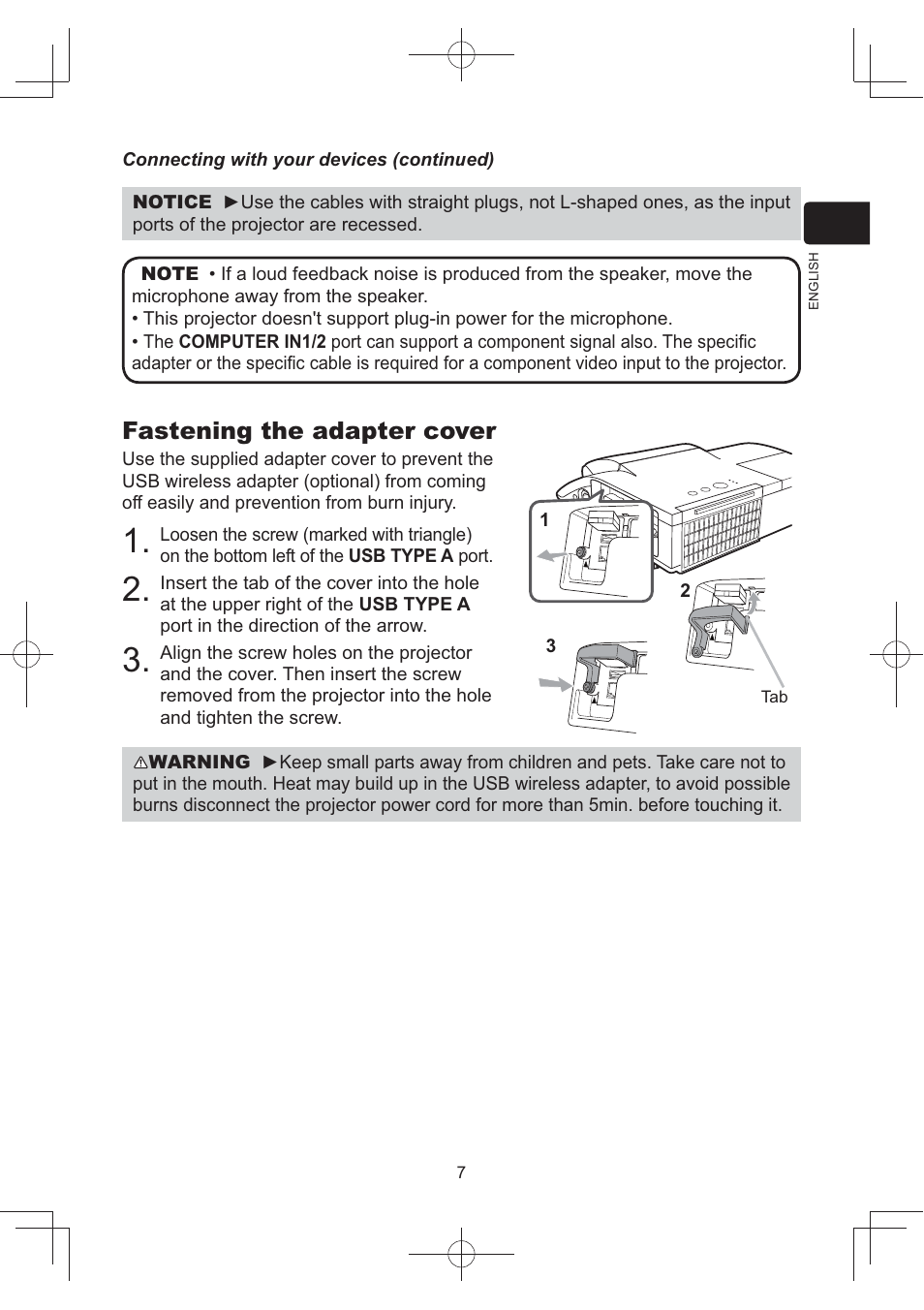 Fastening the adapter cover | Dukane Data Video Projector 8105B User Manual | Page 9 / 26