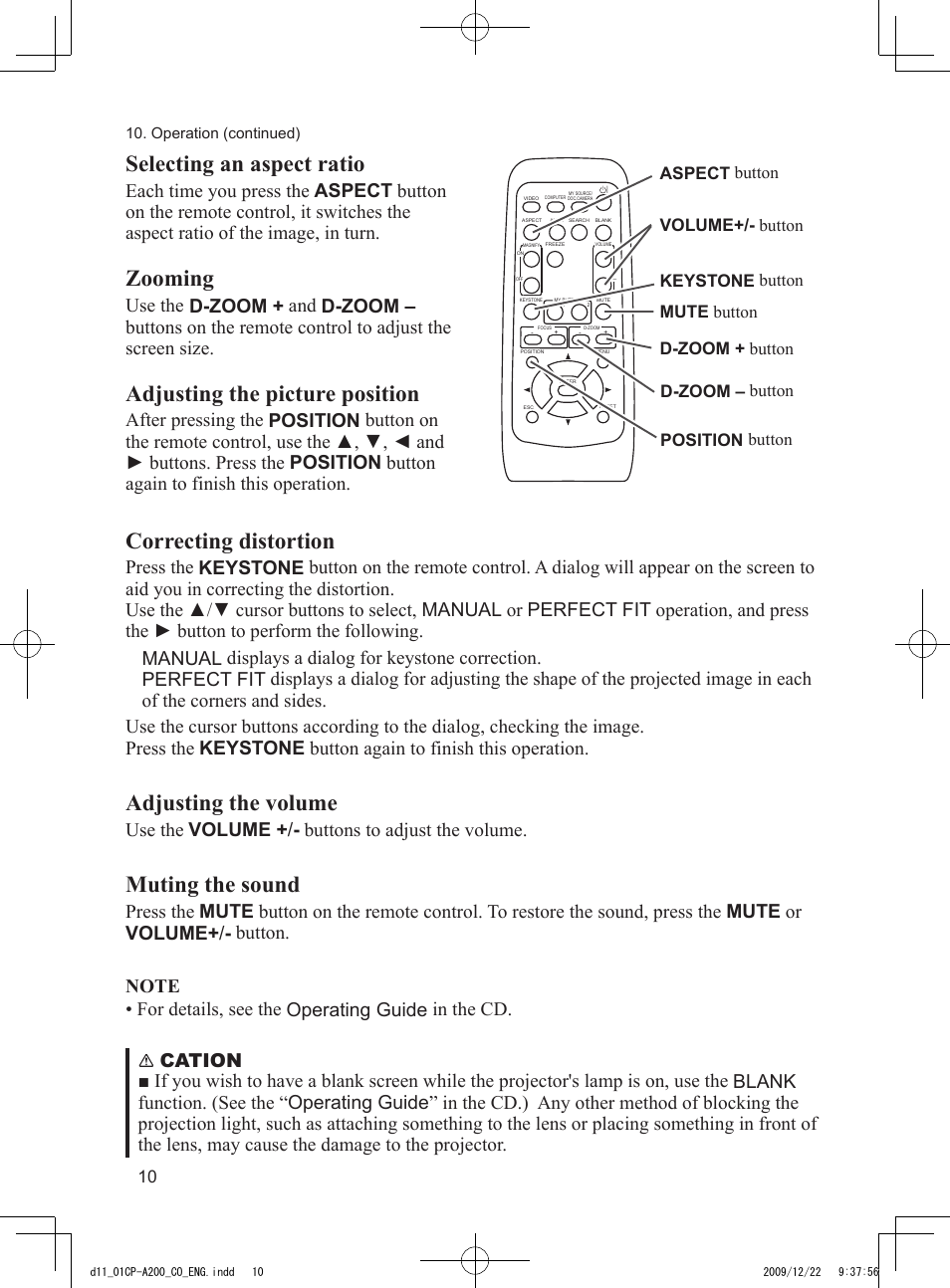 Selecting an aspect ratio, Muting the sound, Adjusting the picture position | Zooming, Correcting distortion, Adjusting the volume | Dukane Data Video Projector 8103H User Manual | Page 11 / 21