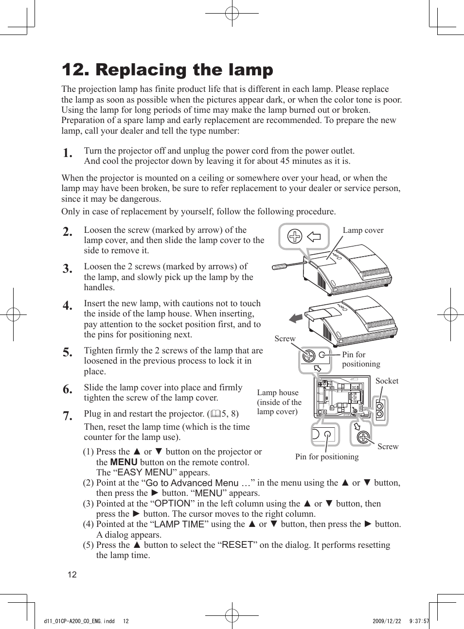 Replacing the lamp | Dukane Data Video Projector 8103H User Manual | Page 13 / 21