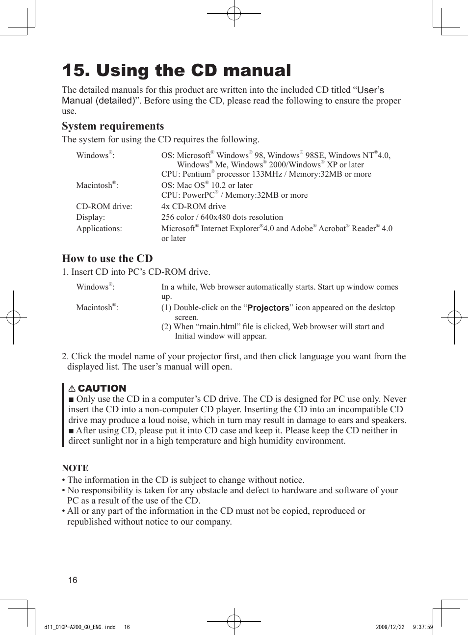 Using the cd manual, System requirements, How to use the cd | Dukane Data Video Projector 8103H User Manual | Page 17 / 21