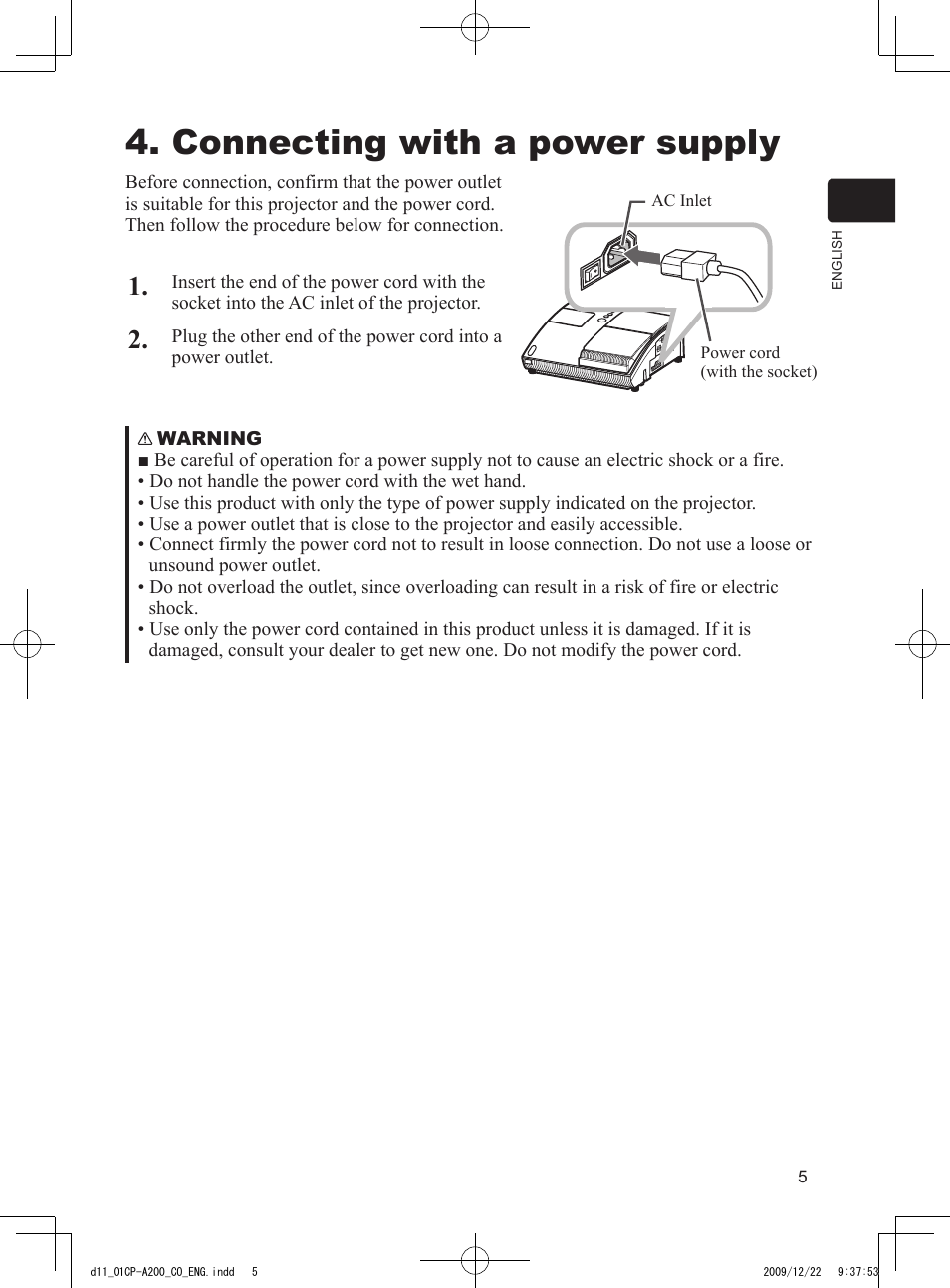 Connecting with a power supply | Dukane Data Video Projector 8103H User Manual | Page 6 / 21