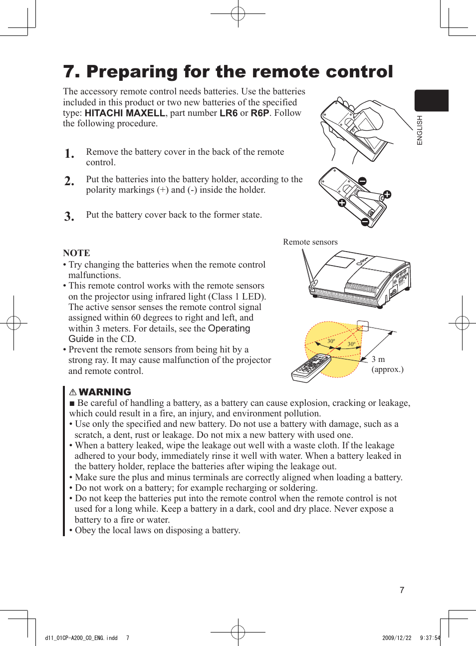 Preparing for the remote control | Dukane Data Video Projector 8103H User Manual | Page 8 / 21