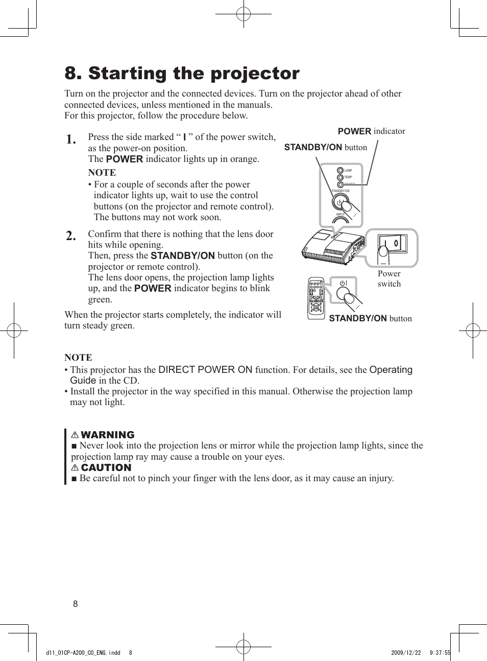 Starting the projector | Dukane Data Video Projector 8103H User Manual | Page 9 / 21