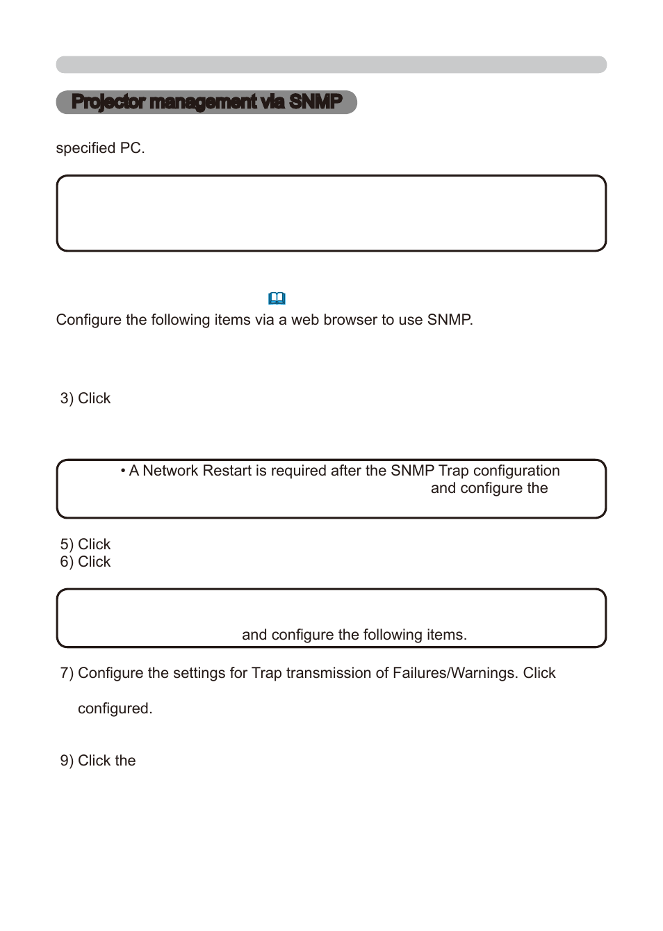 Projector management via snmp, Snmp settings | Dukane 8776-RJ User Manual | Page 114 / 126