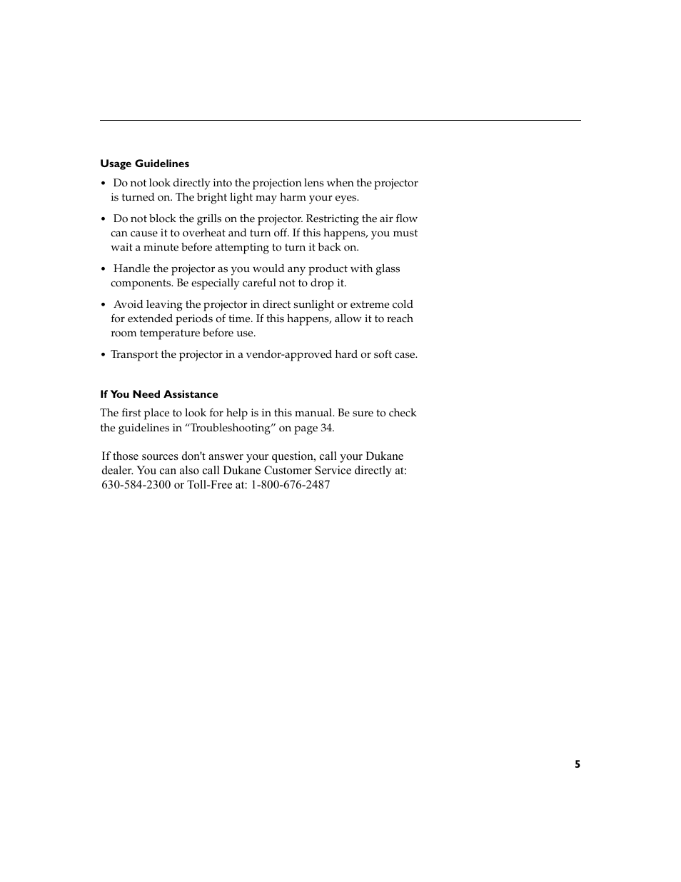 Heading2 - usage guidelines, Heading2 - if you need assistance, Usage guidelines | If you need assistance | Dukane 28A8753 User Manual | Page 13 / 62