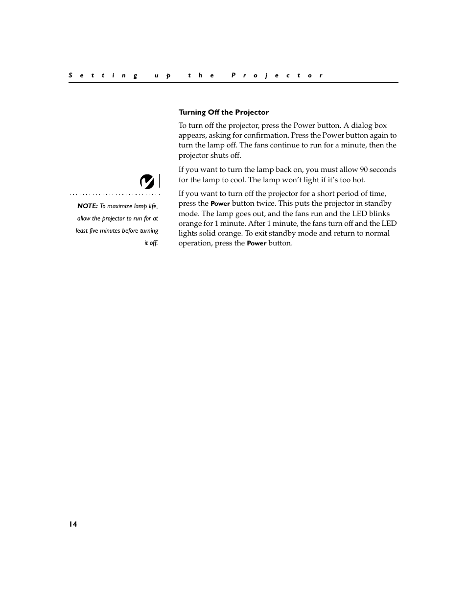 Heading2 - turning off the projector, Turning off the projector | Dukane 28A8753 User Manual | Page 22 / 62