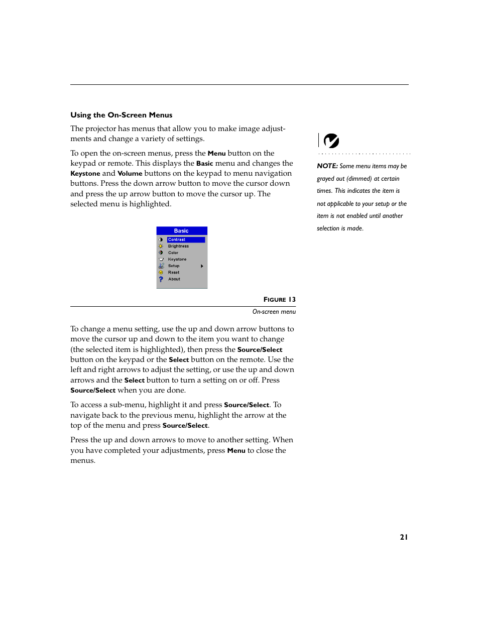 Heading2 - using the on-screen menus, Using the on-screen menus | Dukane 28A8753 User Manual | Page 29 / 62