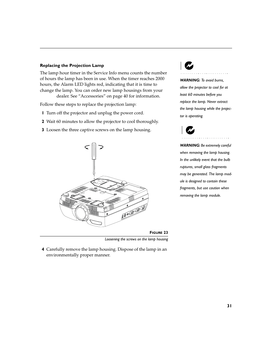 Heading2 - replacing the projection lamp, Replacing the projection lamp | Dukane 28A8753 User Manual | Page 39 / 62