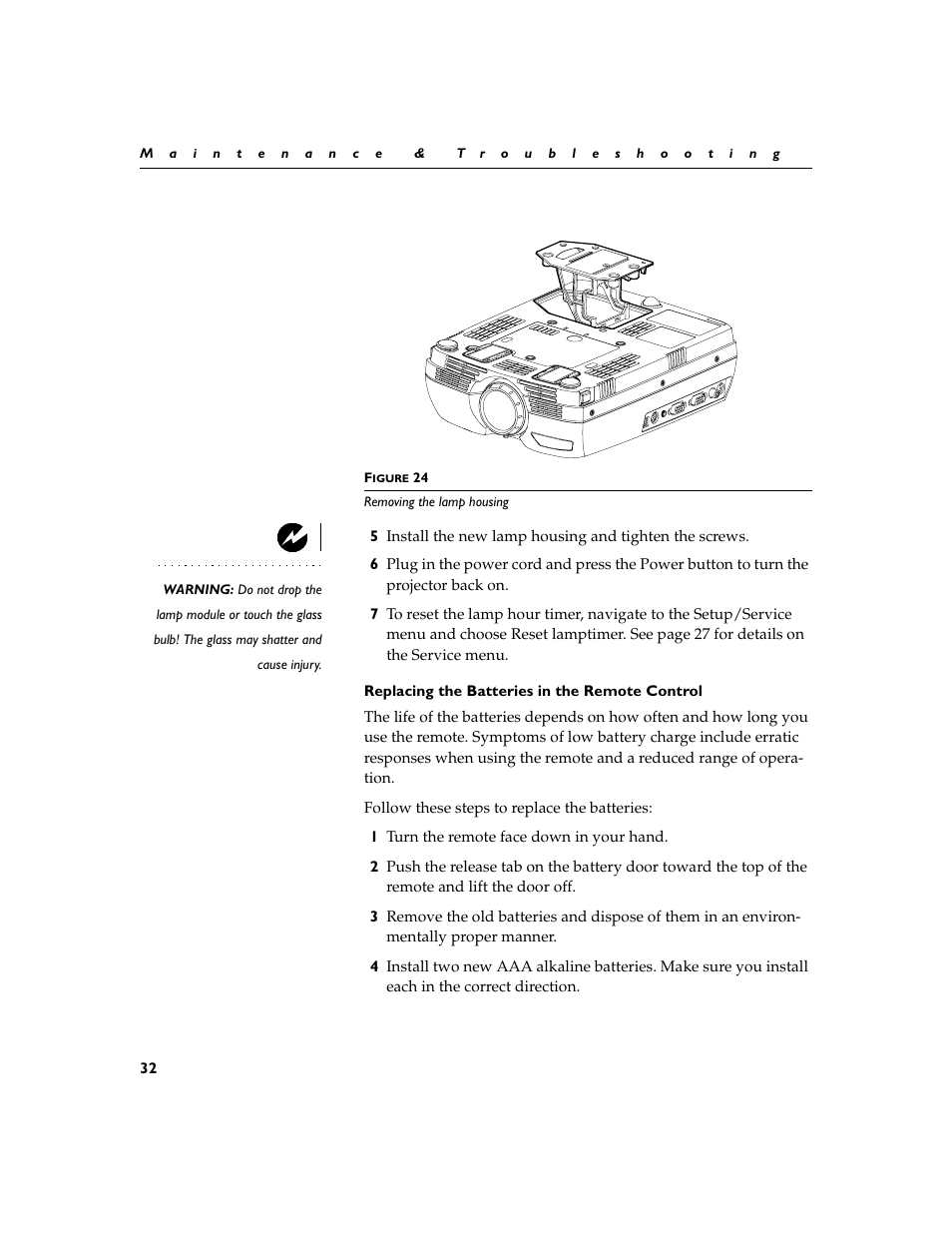 Replacing the batteries in the remote control | Dukane 28A8753 User Manual | Page 40 / 62