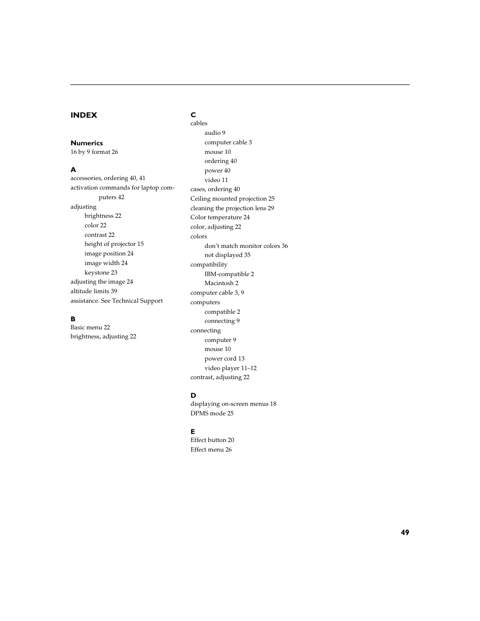 Heading1 - index, Index 49 | Dukane 28A8753 User Manual | Page 57 / 62