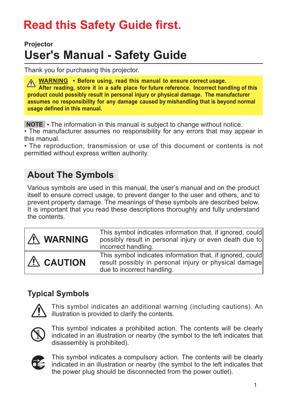 Safety guide, User's manual - safety guide, Read this safety guide first | About the symbols, Warning, Caution | Dukane 8755G-RJ User Manual | Page 119 / 128