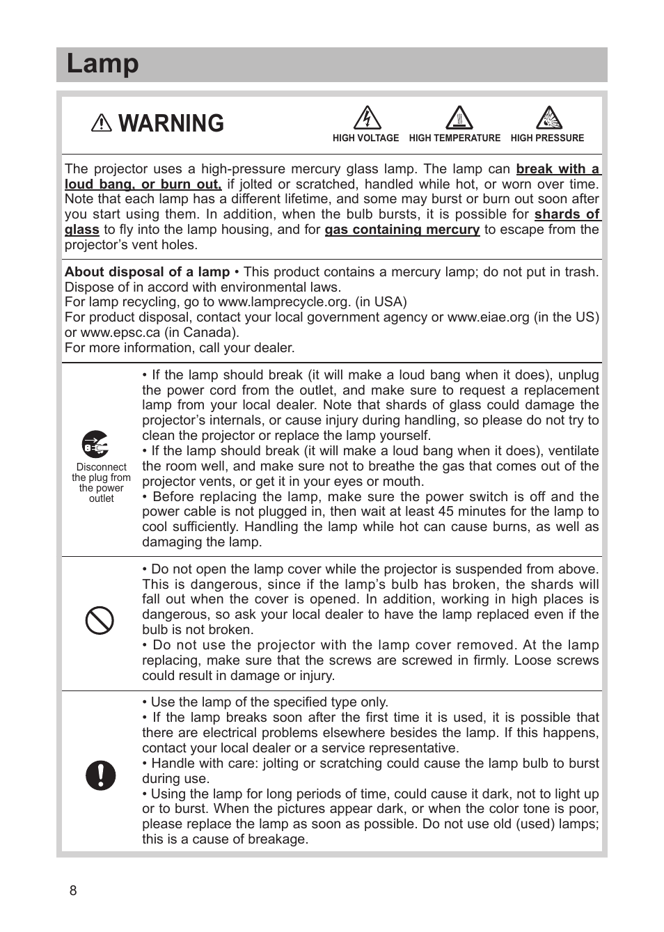 Lamp, Warning | Dukane 8755G-RJ User Manual | Page 126 / 128