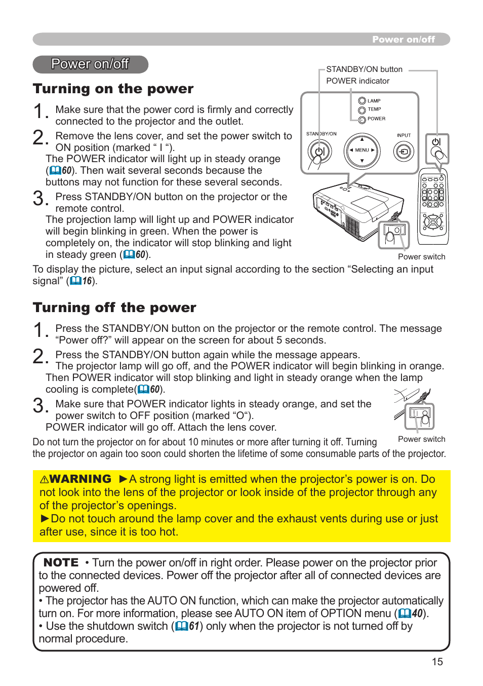 Turning on the power, Power on/off turning off the power, Power on/off | Dukane 8755G-RJ User Manual | Page 16 / 128