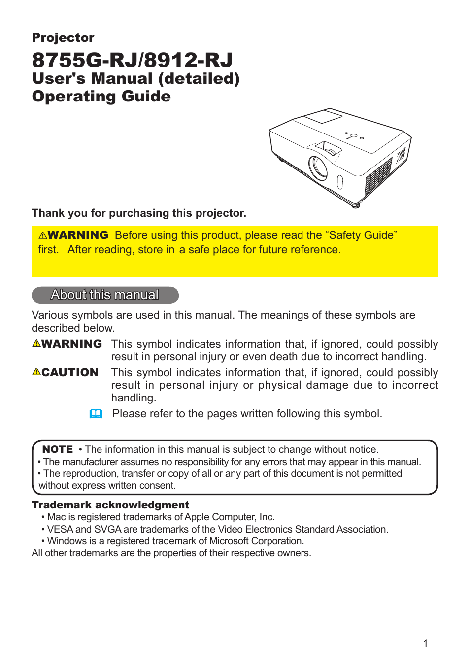 Operating guide, User's manual (detailed) operating guide, About this manual | Dukane 8755G-RJ User Manual | Page 2 / 128