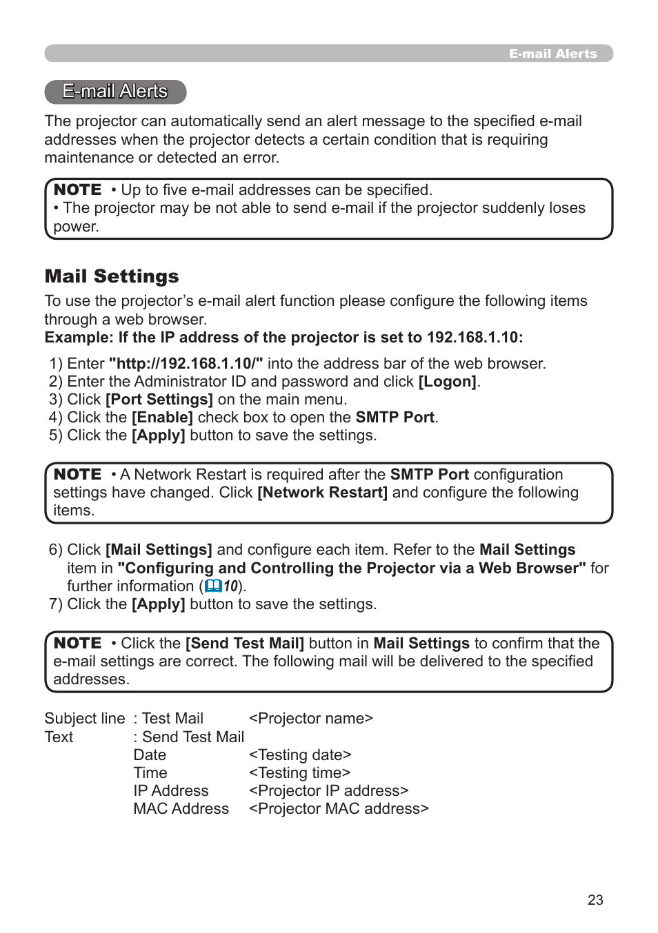 E-mail alerts, Mail settings | Dukane 8755G-RJ User Manual | Page 89 / 128