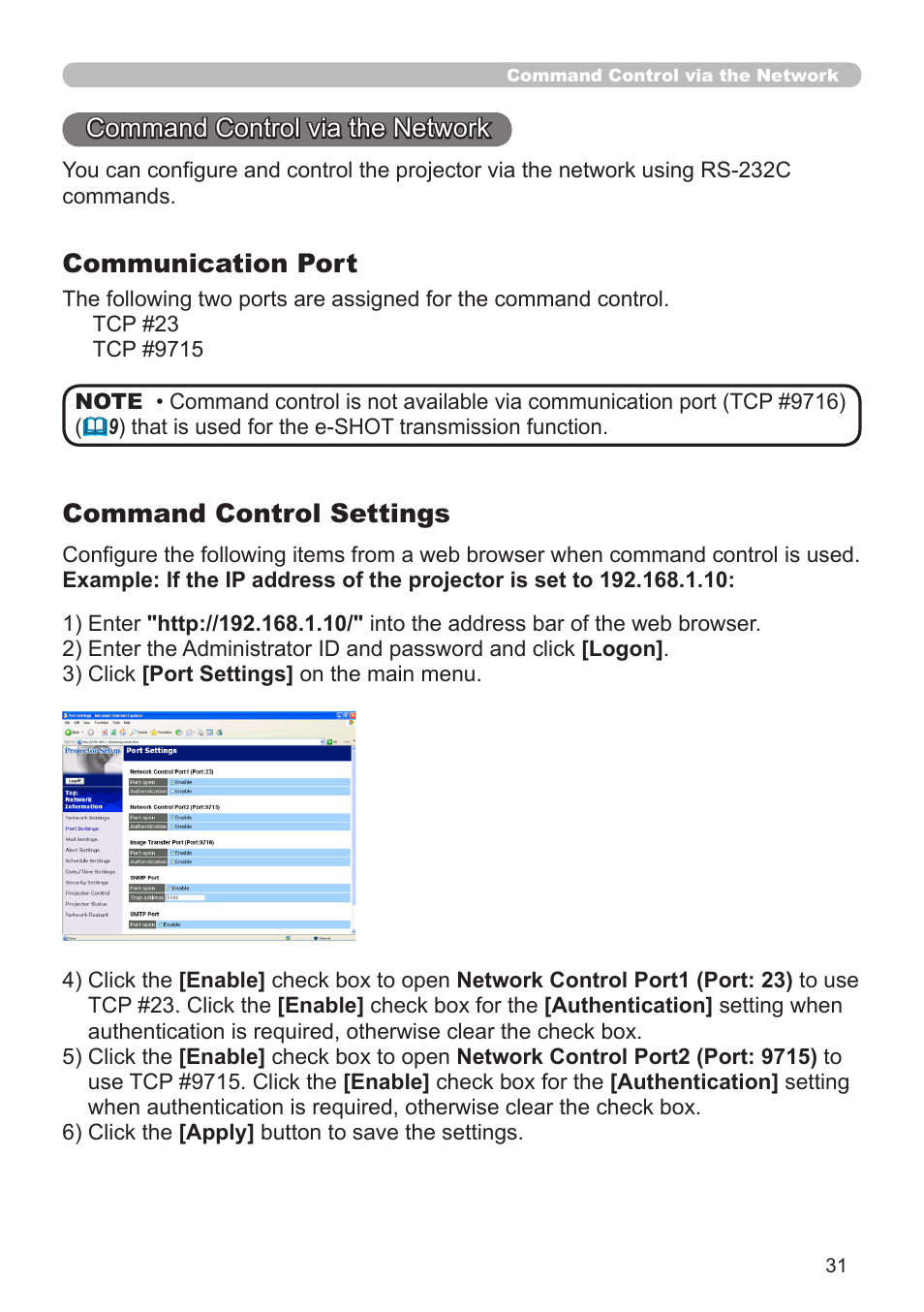 Command control via the network, Communication port, Command control settings | Dukane 8755G-RJ User Manual | Page 97 / 128