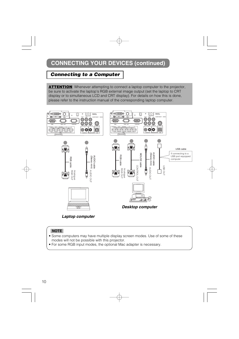 Connecting your devices (continued), Connecting to a computer, 10 laptop computer | Desktop computer | Dukane 28A8711 User Manual | Page 18 / 64