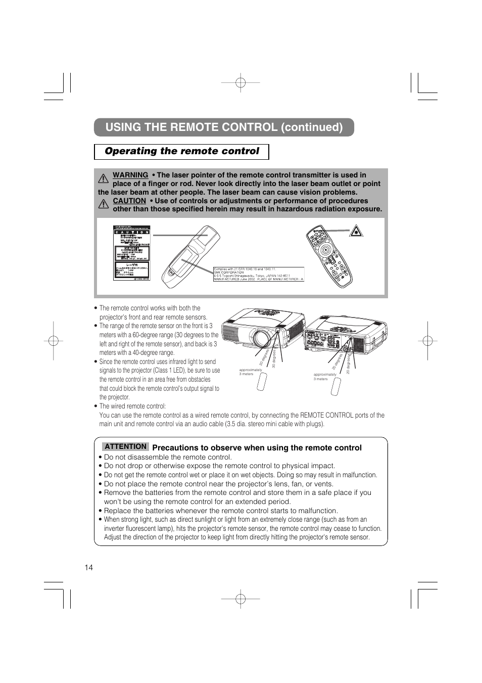 Using the remote control (continued), Operating the remote control | Dukane 28A8711 User Manual | Page 22 / 64