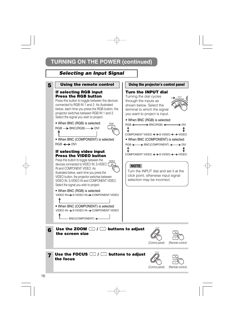Turning on the power (continued), Selecting an input signal | Dukane 28A8711 User Manual | Page 24 / 64