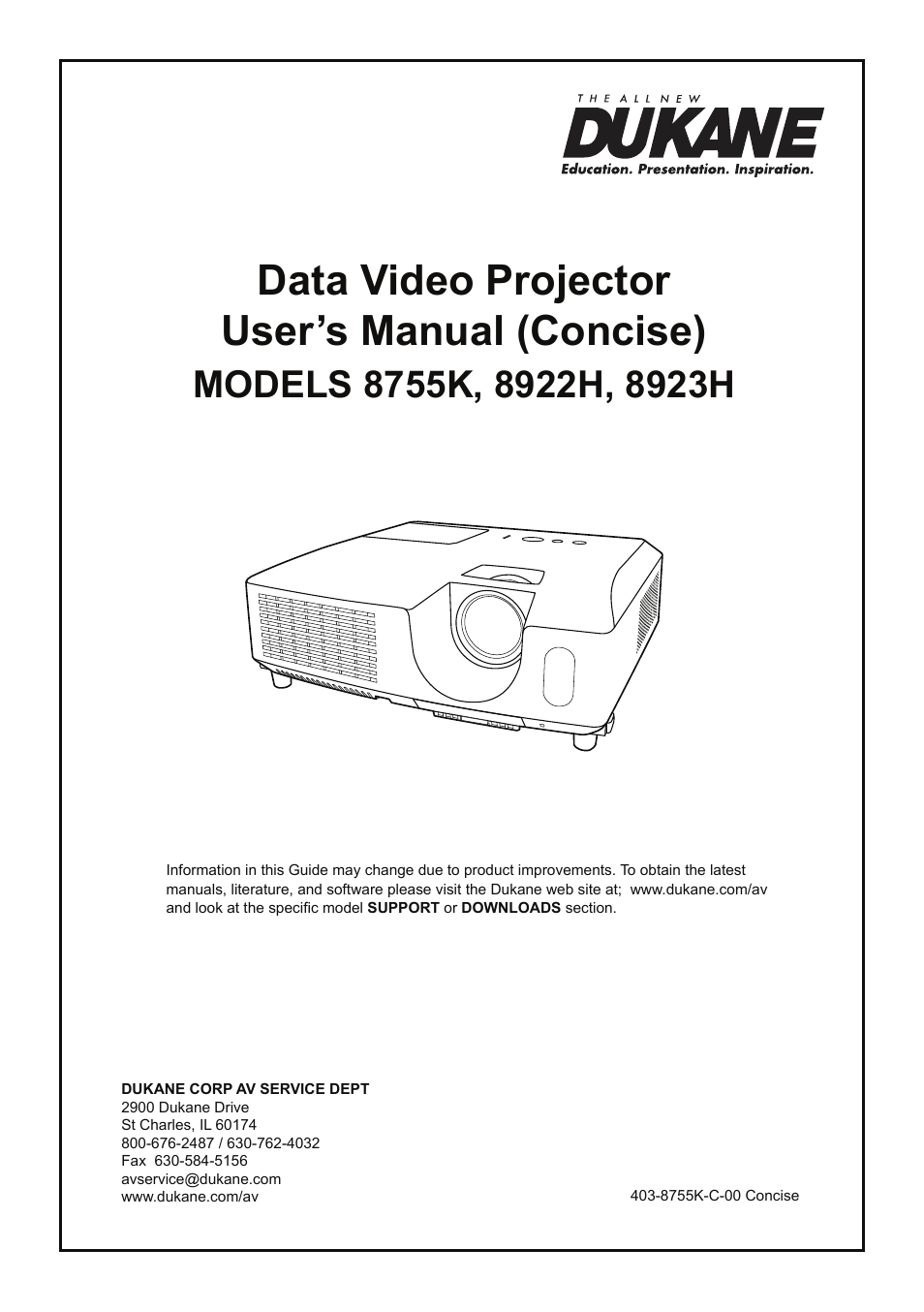 Dukane Data Video Projector 8923H User Manual | 19 pages