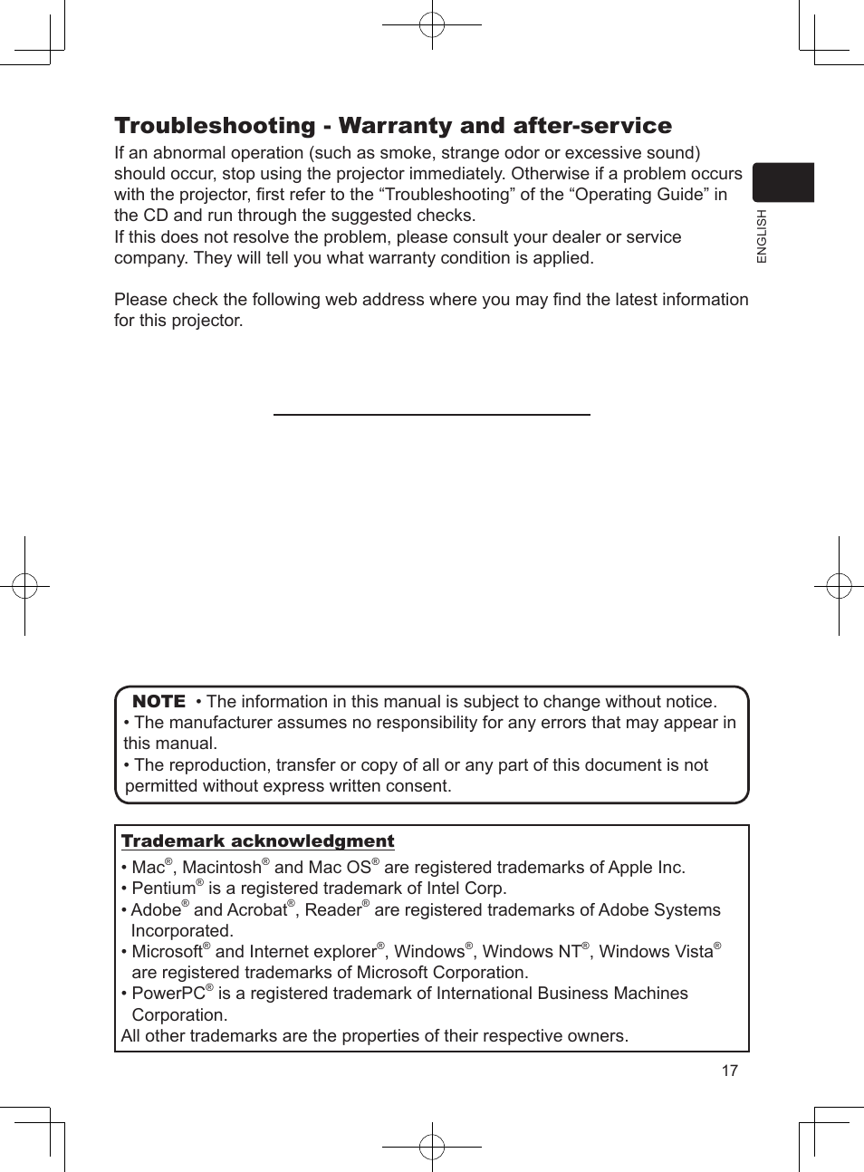 Troubleshooting - warranty and after-service | Dukane Data Video Projector 8923H User Manual | Page 18 / 19