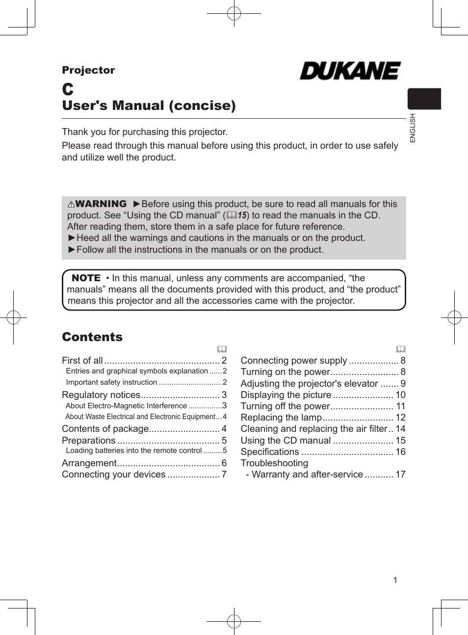 Dukane Data Video Projector 8923H User Manual | Page 2 / 19