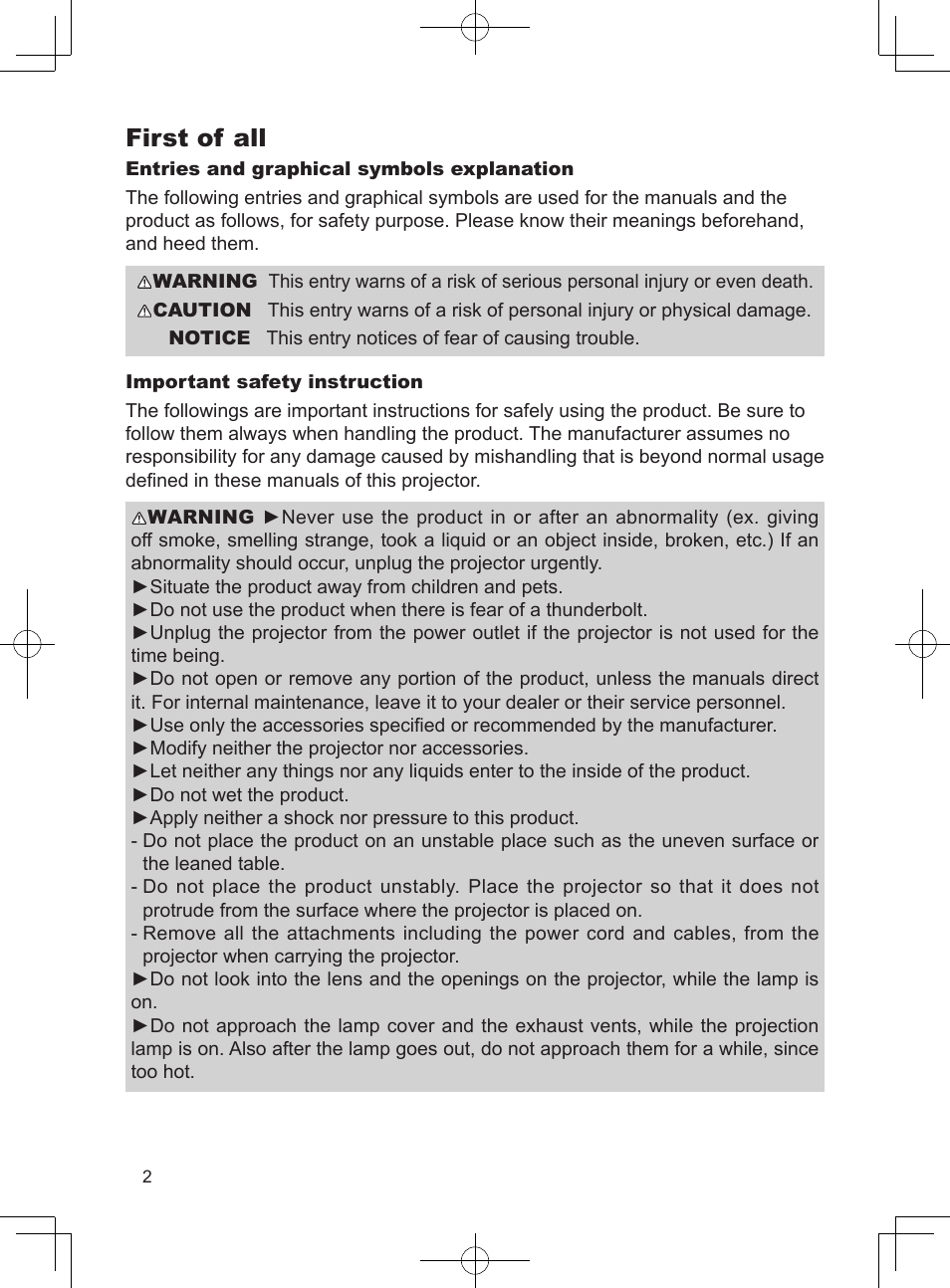 First of all | Dukane Data Video Projector 8923H User Manual | Page 3 / 19