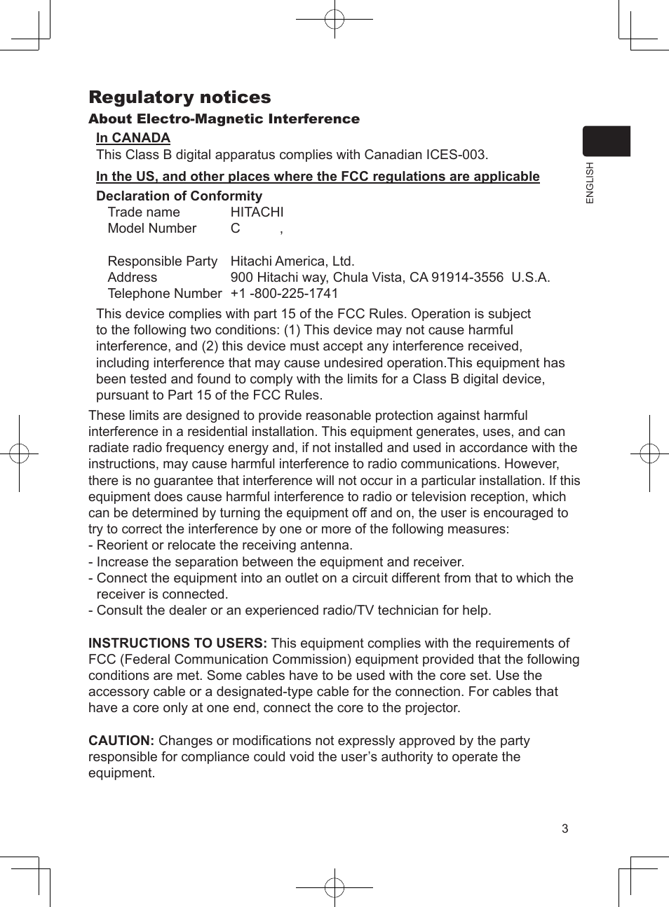 Regulatory notices | Dukane Data Video Projector 8923H User Manual | Page 4 / 19