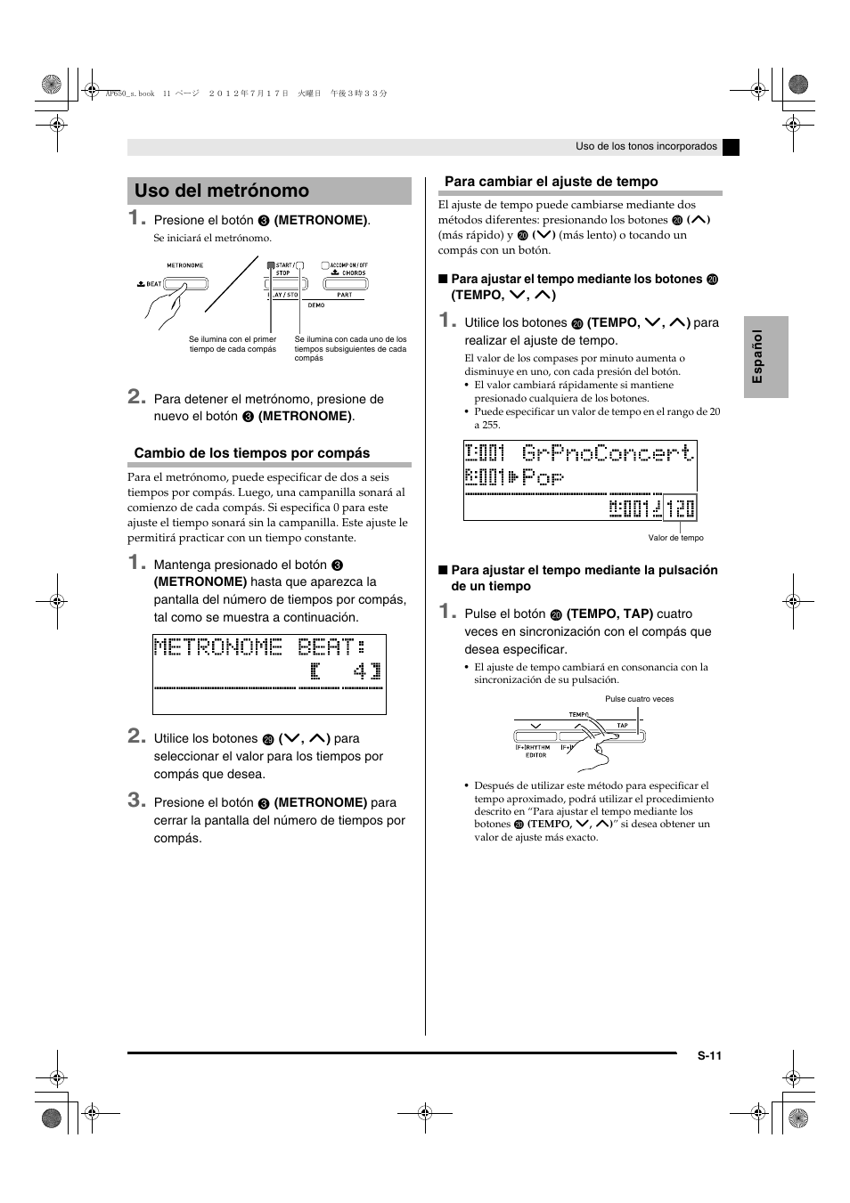 Uso del metrónomo | Casio AP-650M User Manual | Page 13 / 84