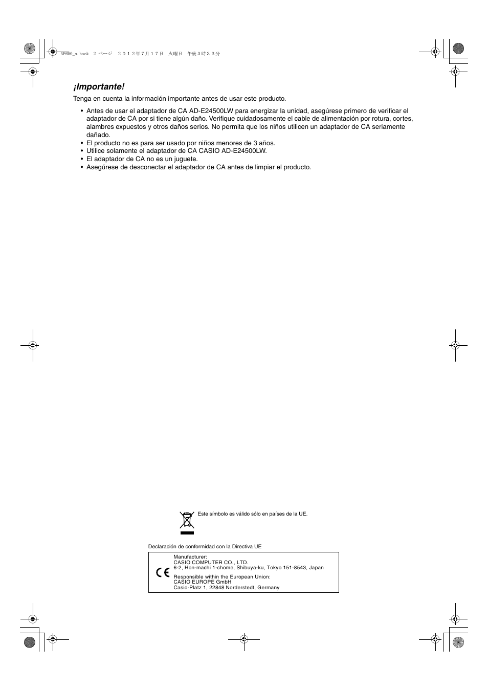 Importante | Casio AP-650M User Manual | Page 2 / 84