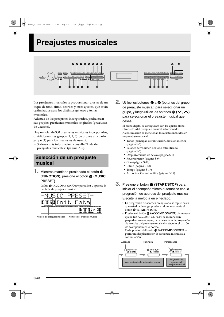 Preajustes musicales, Selección de un preajuste musical | Casio AP-650M User Manual | Page 28 / 84
