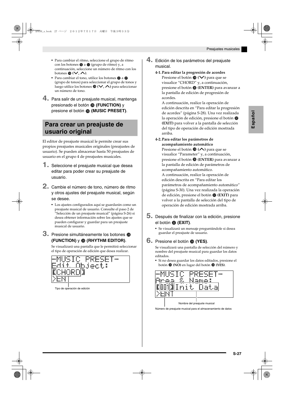 Para crear un preajuste de usuario original | Casio AP-650M User Manual | Page 29 / 84