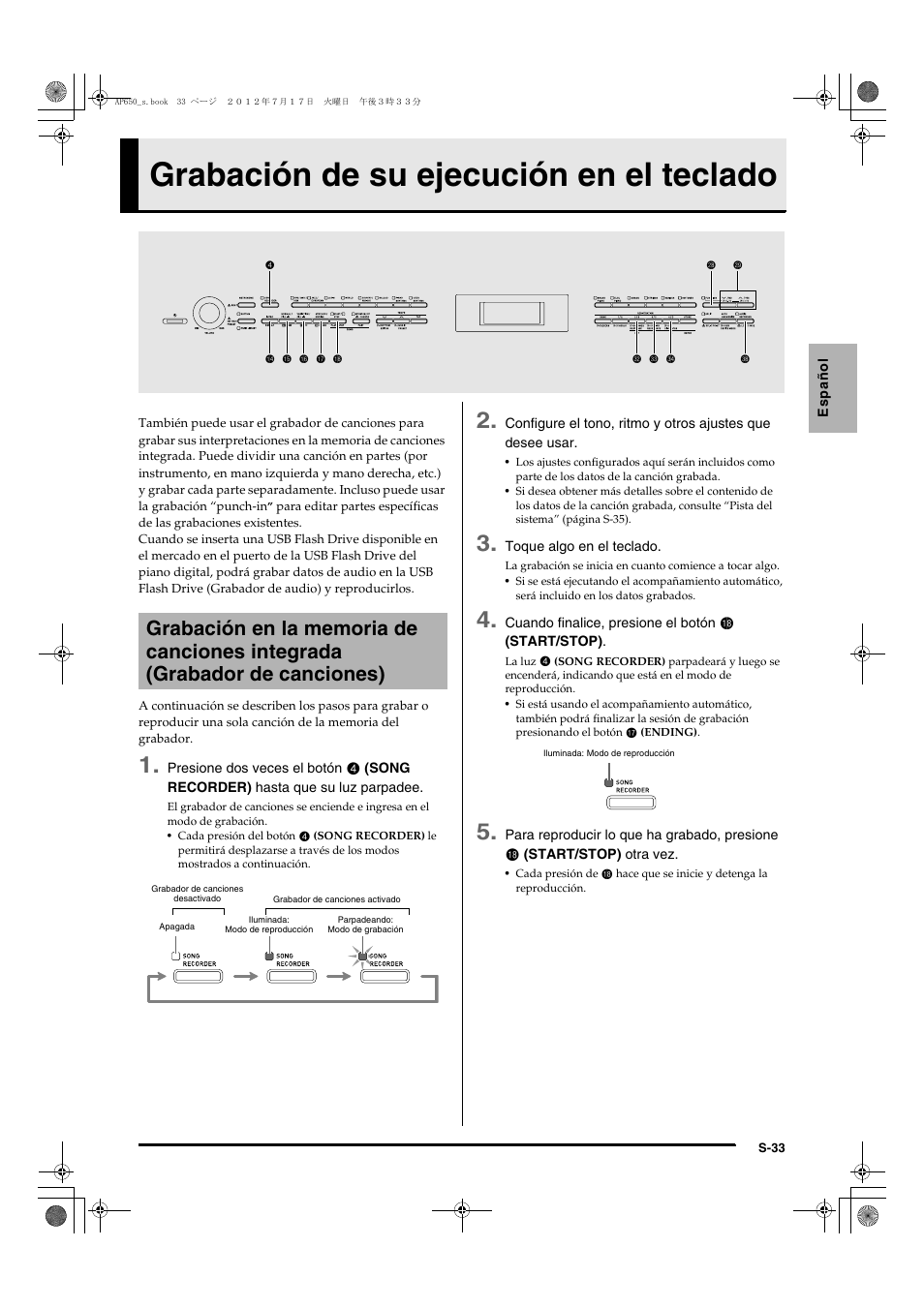 Grabación de su ejecución en el teclado | Casio AP-650M User Manual | Page 35 / 84