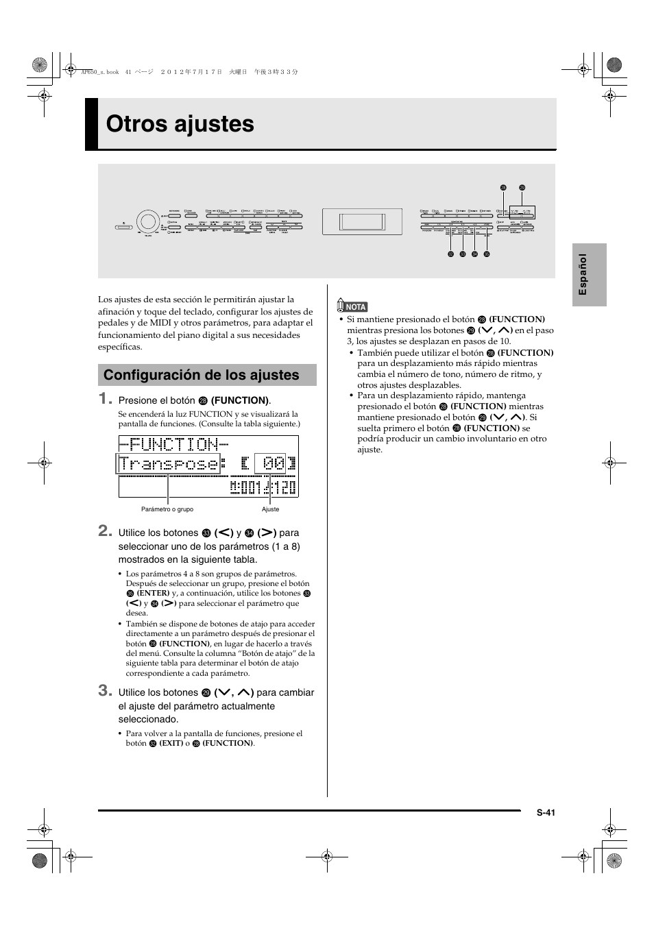 Otros ajustes, Configuración de los ajustes | Casio AP-650M User Manual | Page 43 / 84