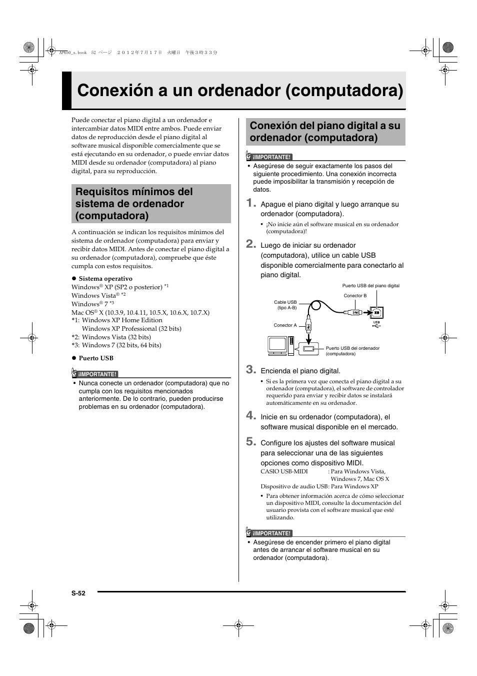 Conexión a un ordenador (computadora) | Casio AP-650M User Manual | Page 54 / 84