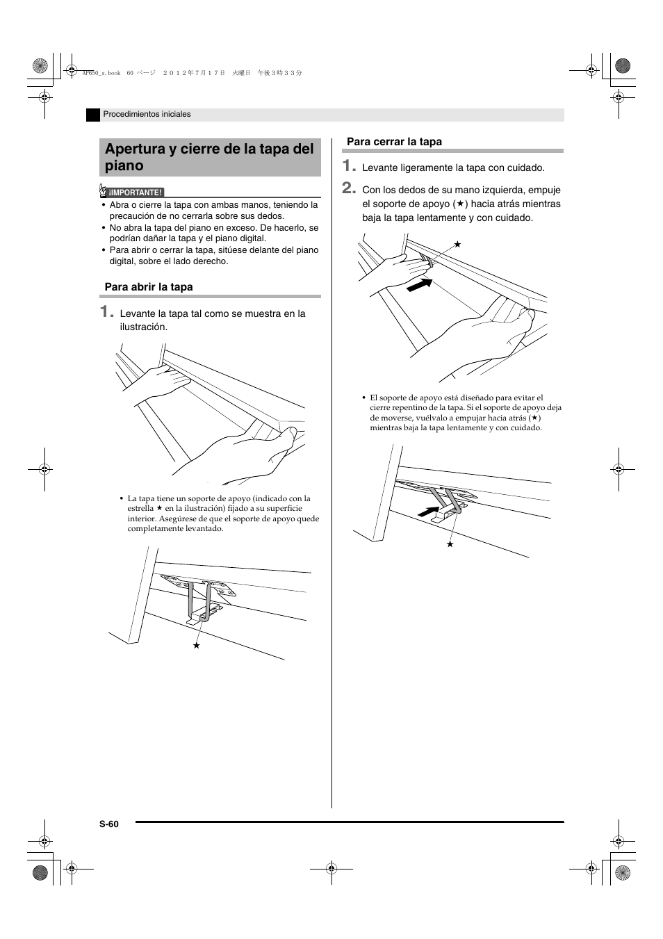 Apertura y cierre de la tapa del piano | Casio AP-650M User Manual | Page 62 / 84