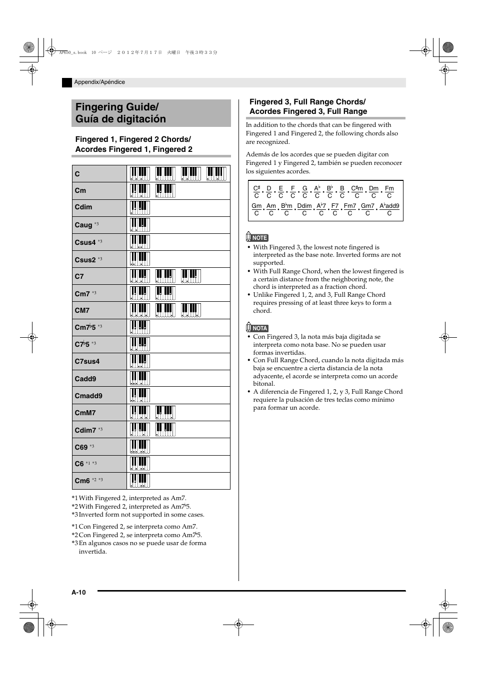 Fingering guide/ guía de digitación | Casio AP-650M User Manual | Page 80 / 84