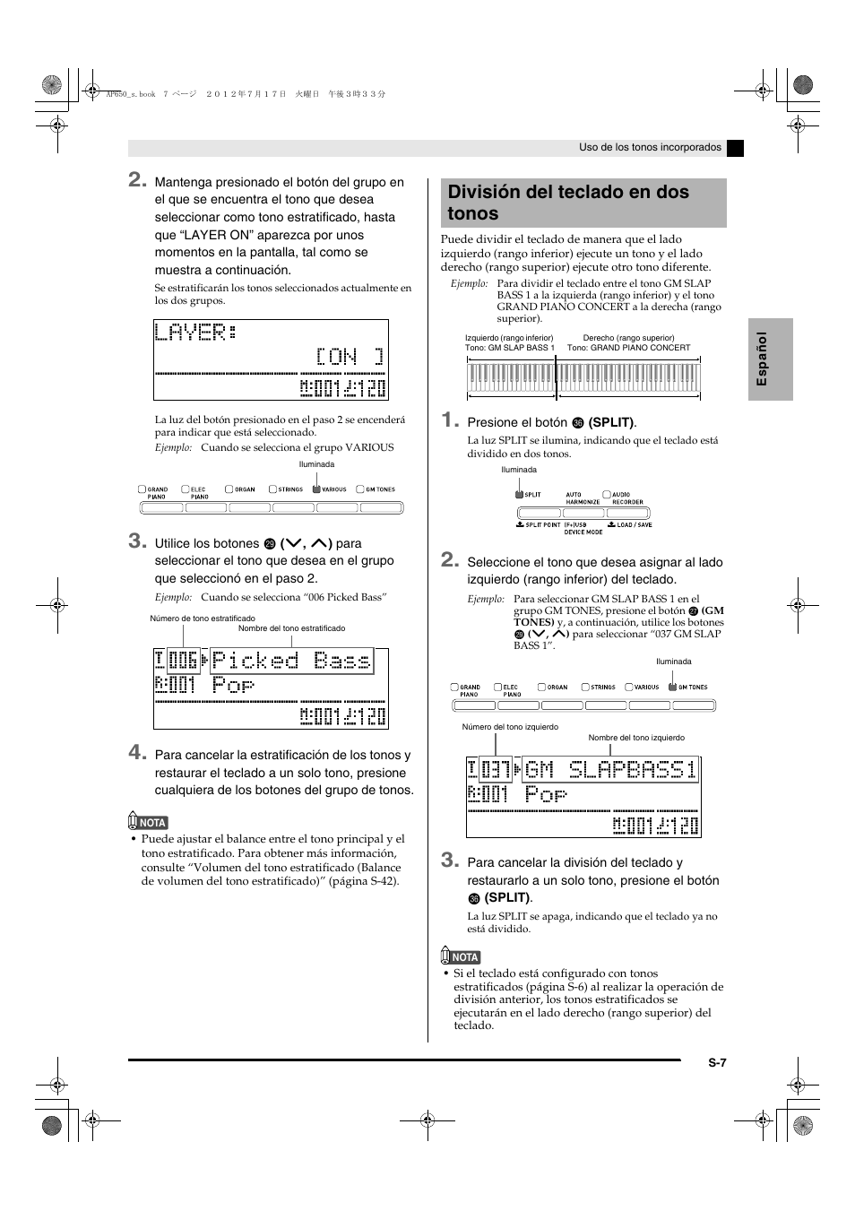 División del teclado en dos tonos | Casio AP-650M User Manual | Page 9 / 84