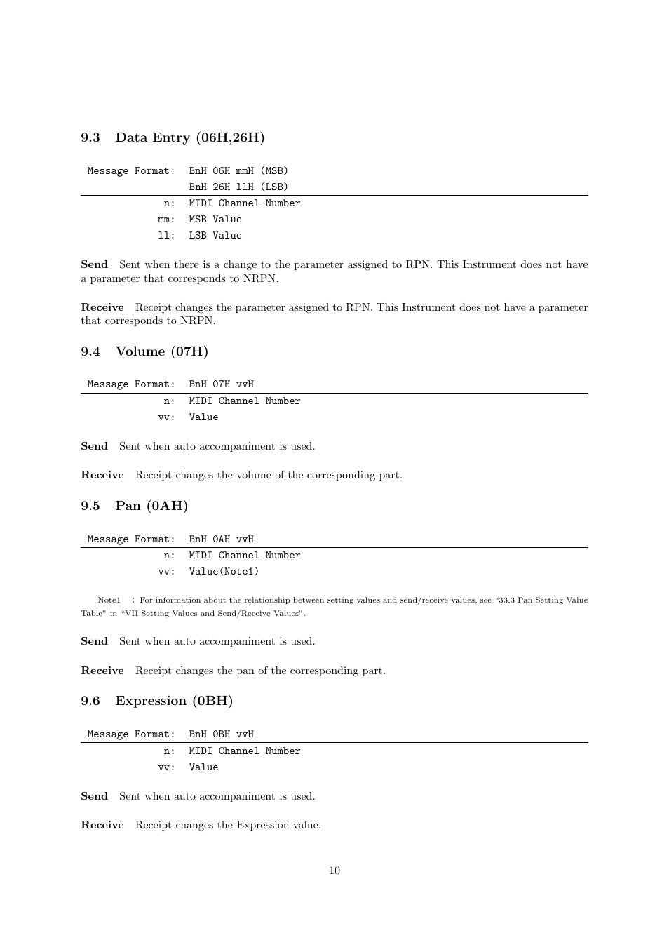 4 volume (07h), 5 pan (0ah), 6 expression (0bh) | Casio CDP-220R User Manual | Page 10 / 43