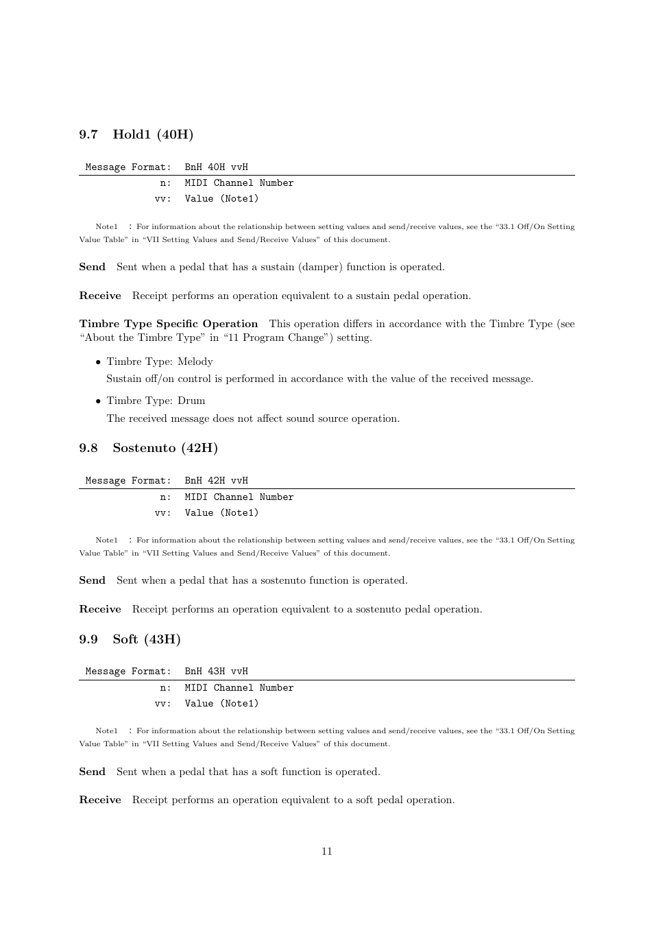 7 hold1 (40h), 8 sostenuto (42h), 9 soft (43h) | Casio CDP-220R User Manual | Page 11 / 43