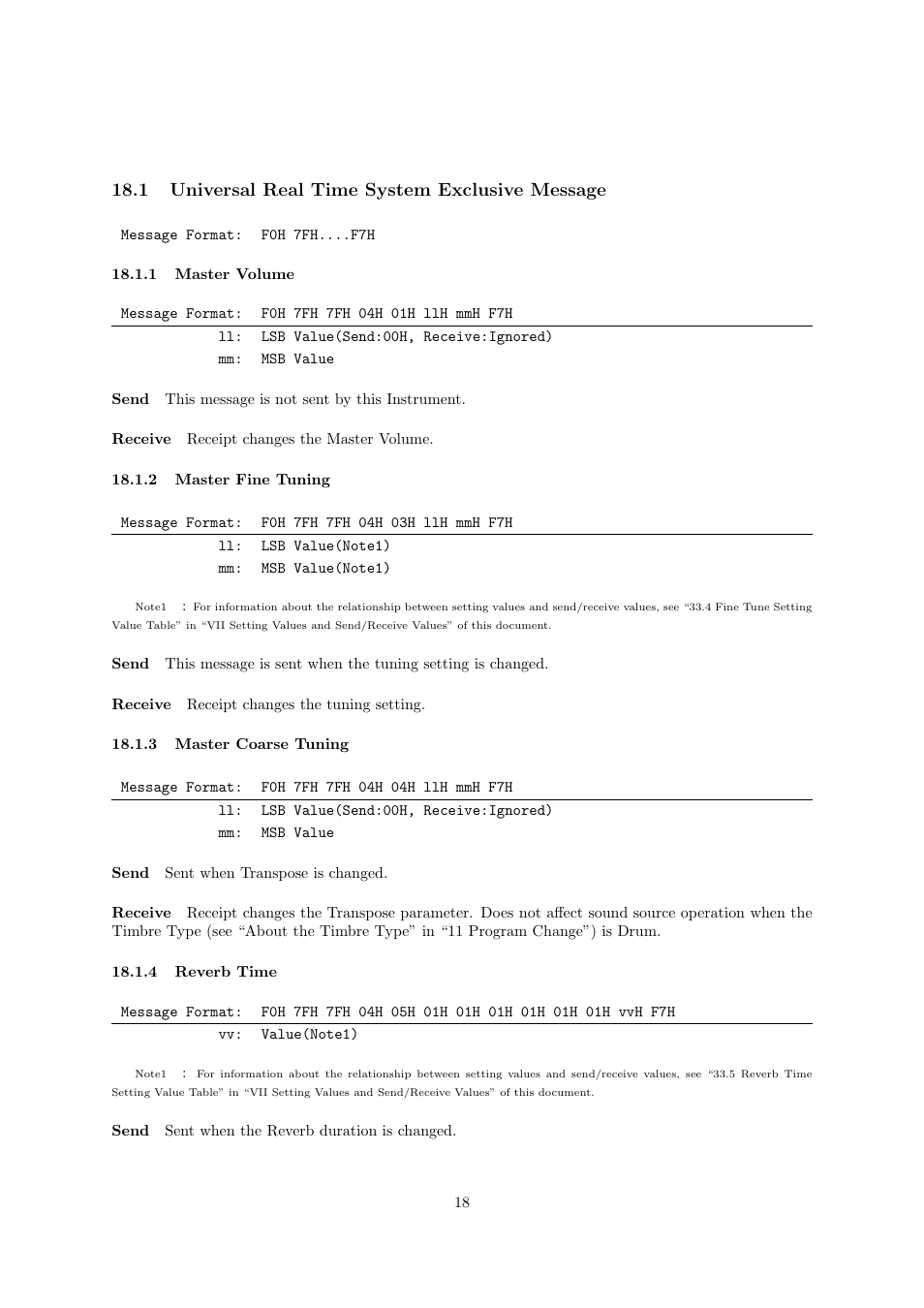 1 universal real time system exclusive message | Casio CDP-220R User Manual | Page 18 / 43