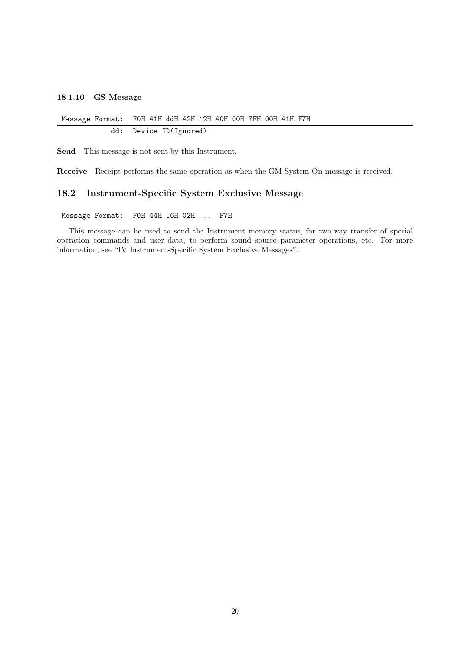 2 instrument-speciﬁc system exclusive message | Casio CDP-220R User Manual | Page 20 / 43