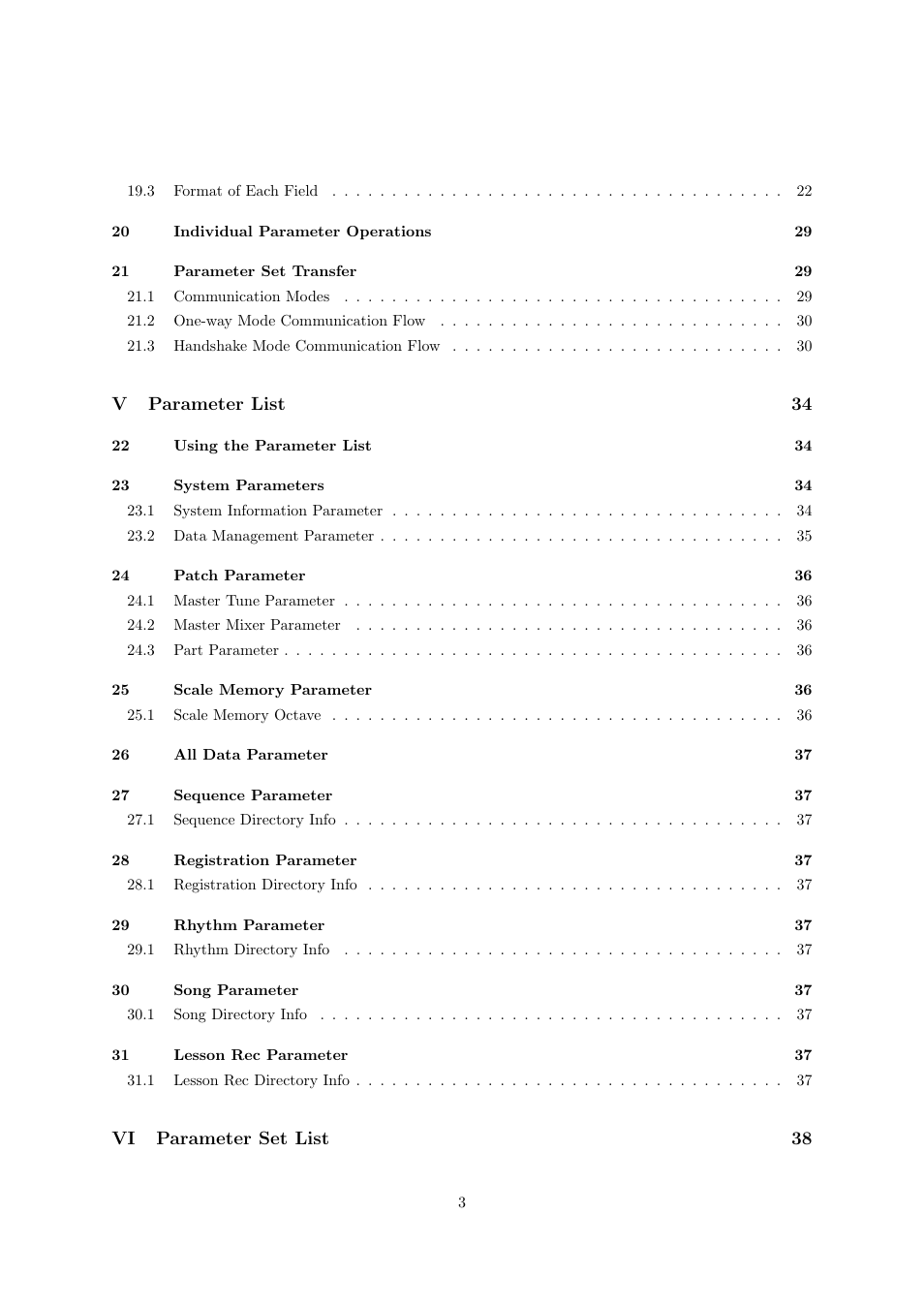 Vparameter list 34, Vi parameter set list 38 | Casio CDP-220R User Manual | Page 3 / 43