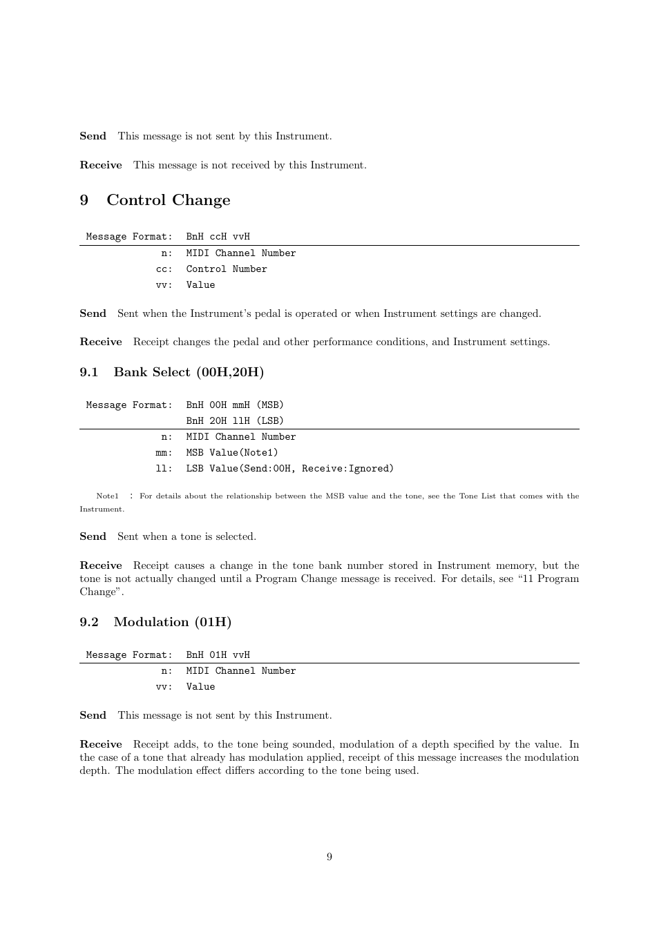 9control change, 2 modulation (01h) | Casio CDP-220R User Manual | Page 9 / 43