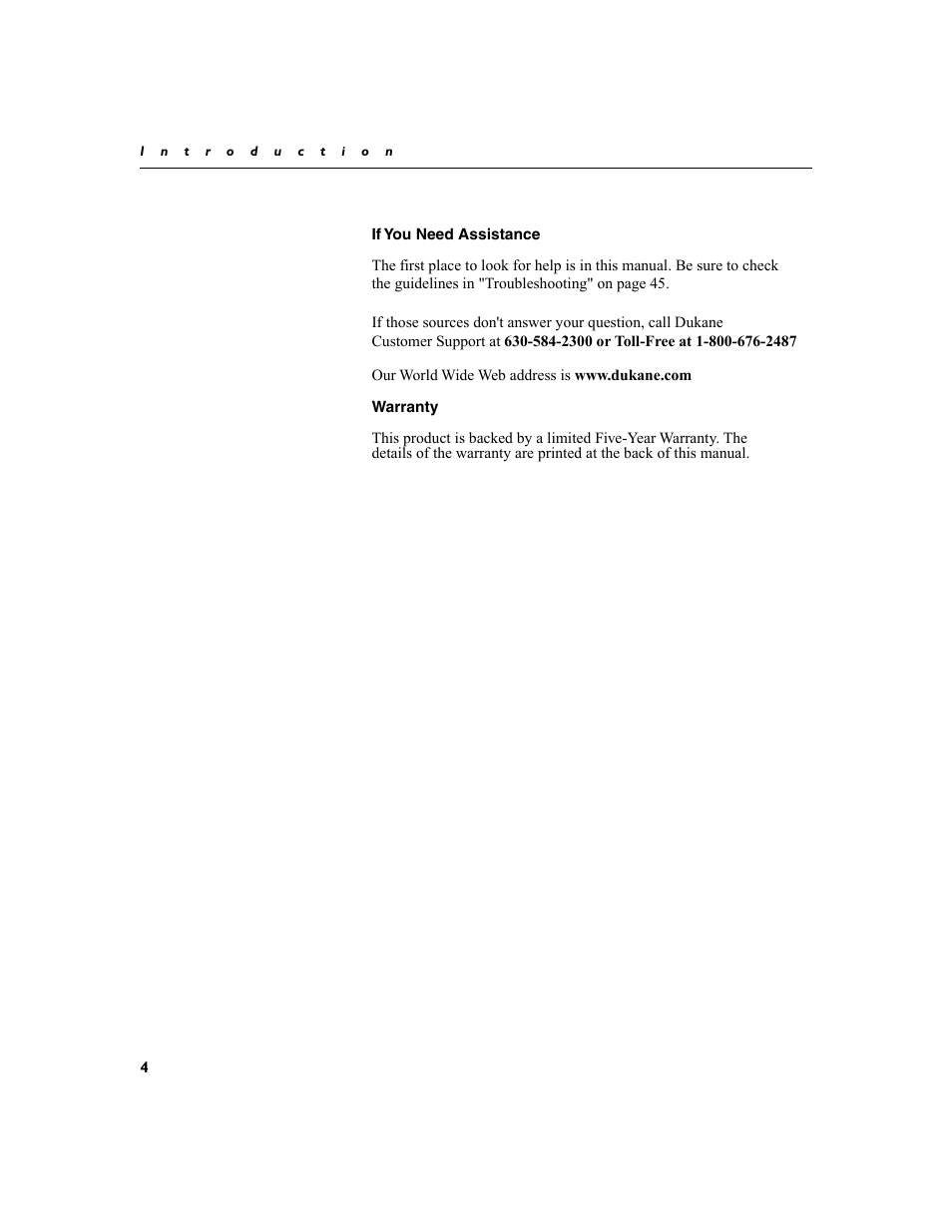 Heading2 - if you need assistance, Heading2 - warranty, If you need assistance | Warranty 4 | Dukane 28A8932 User Manual | Page 14 / 78